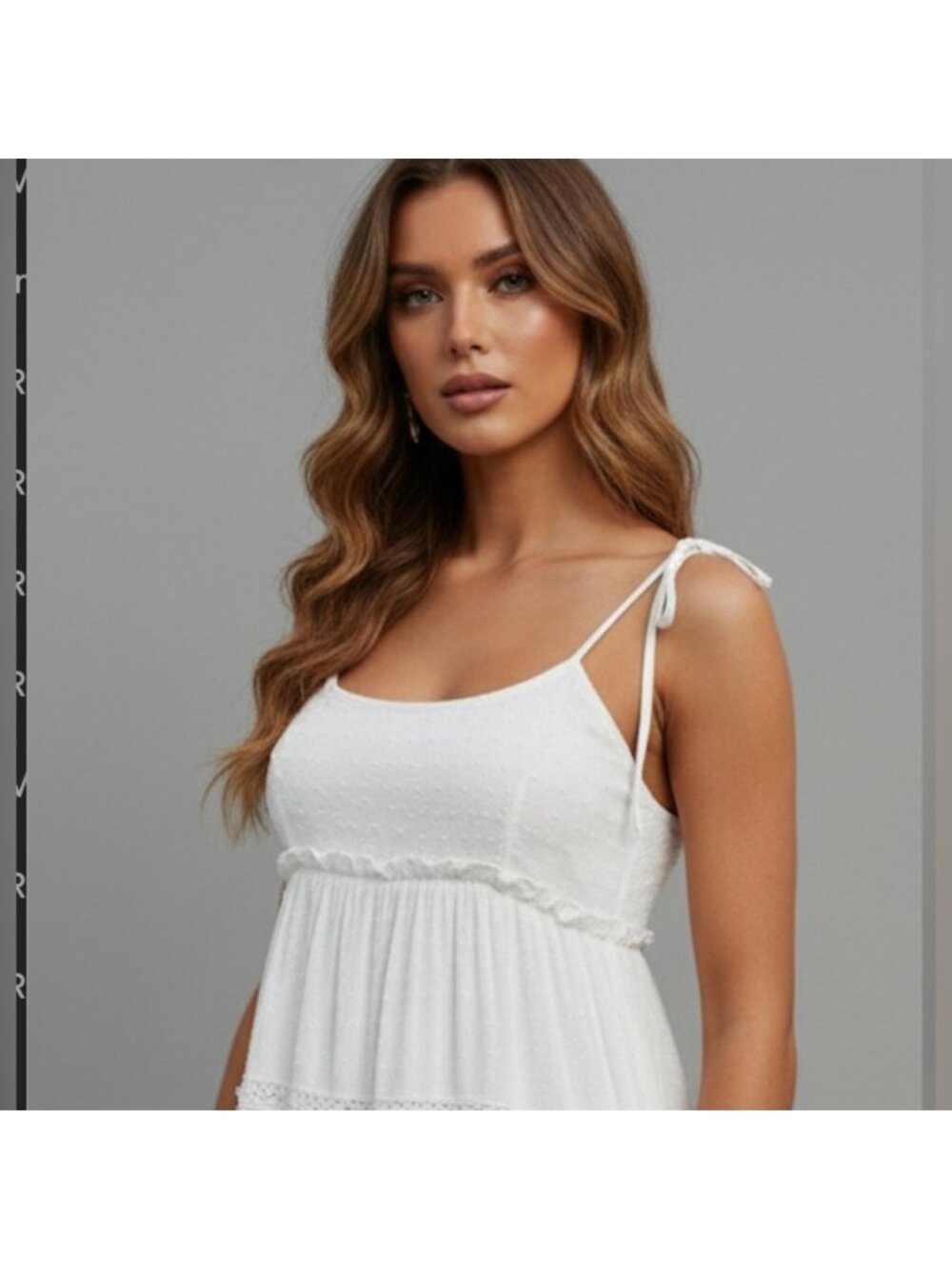 White Swiss Dot Frill Trim Cami Dress - Picture 2 of 6